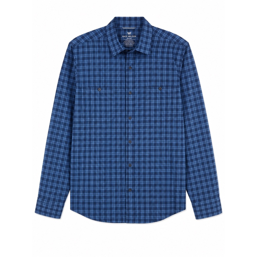 Mack Weldon Mens XL Blue Plaid Flannel CoolMax Thermolite Merino Wool Blend Top
